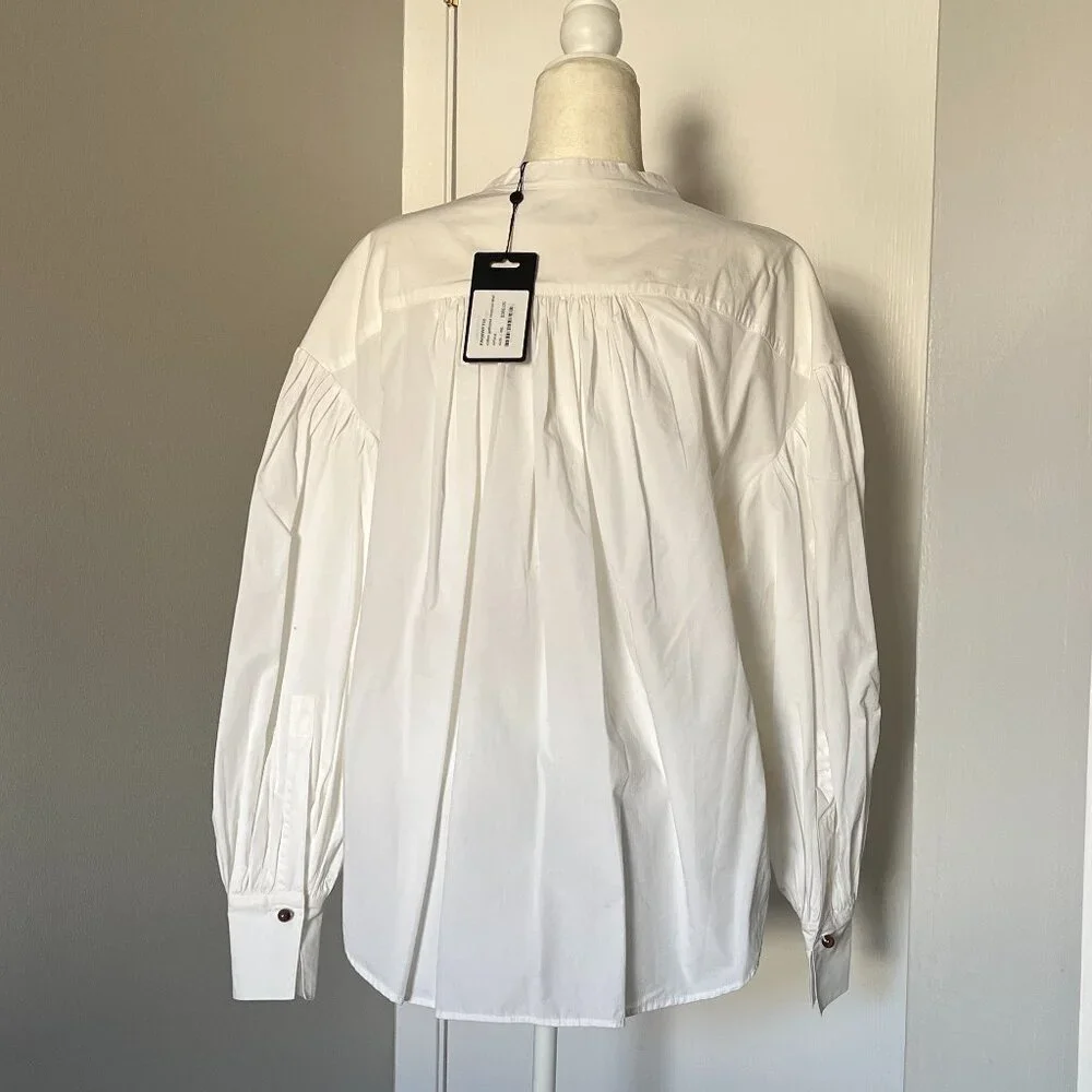 NWT Bassike Oversized White 100% Cotton Blouse with Stone Buttons Size M… - Picture 2 of 8